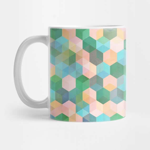 Child's Play - hexagon pattern in mint green, pink, peach & aqua by micklyn